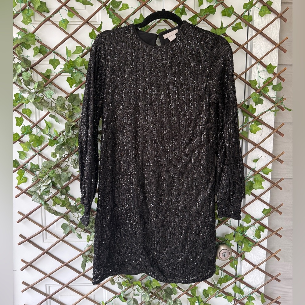 H&M Black Sequin Long Sleeve Dress